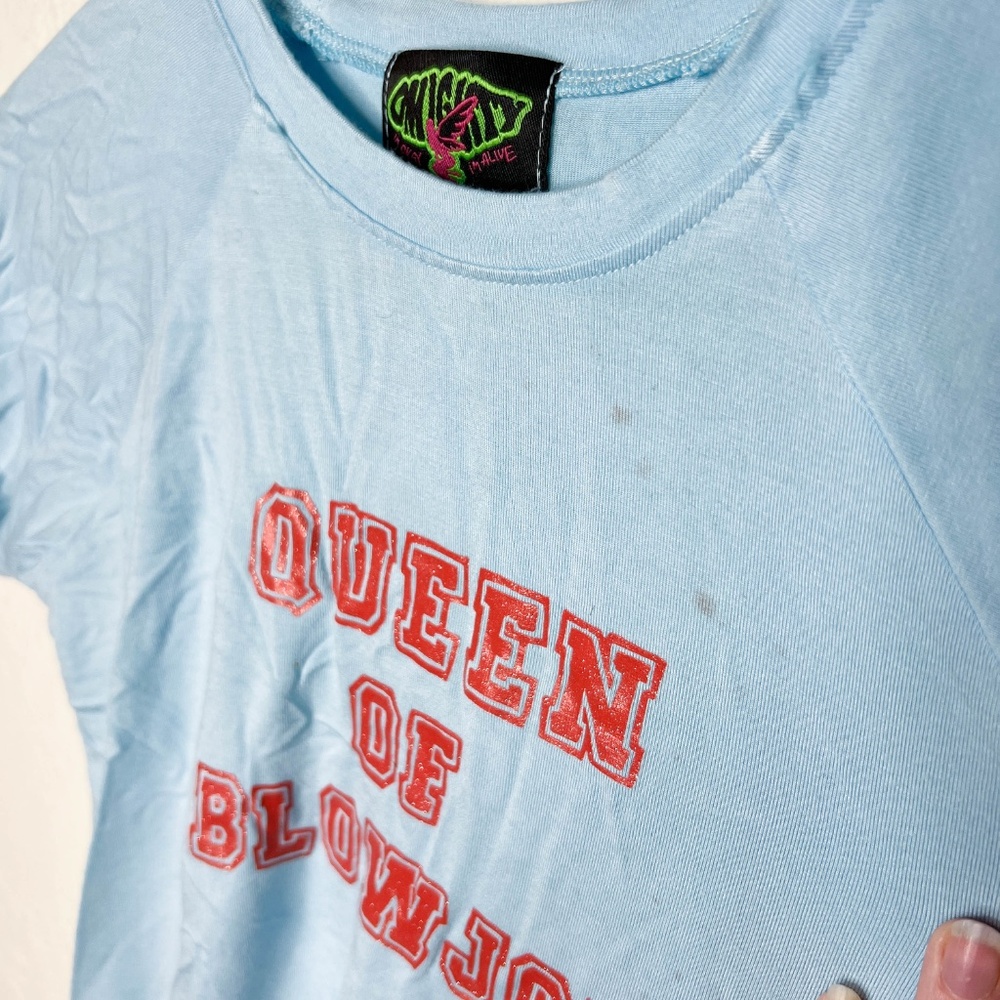 Y2K OMIGHTY Offensive Babydoll Tee Shirt Queen of BJ - Picture 7 of 10